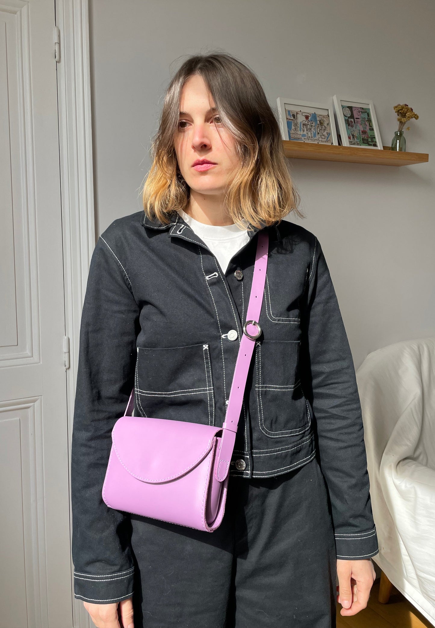 Sac Camélia - Bandoulière /  Cuir Mauve