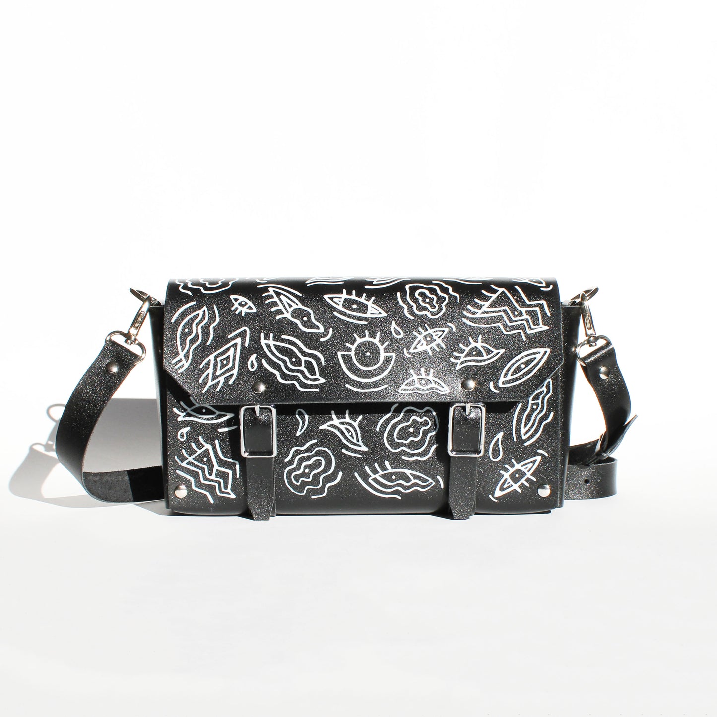 Sac Luti 2B / Cuir noir brillant - Motif yeux