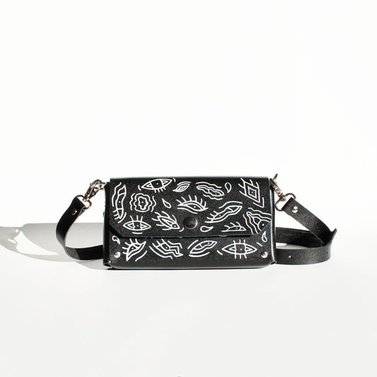 Pochette Luti / Cuir noir brillant - motif yeux